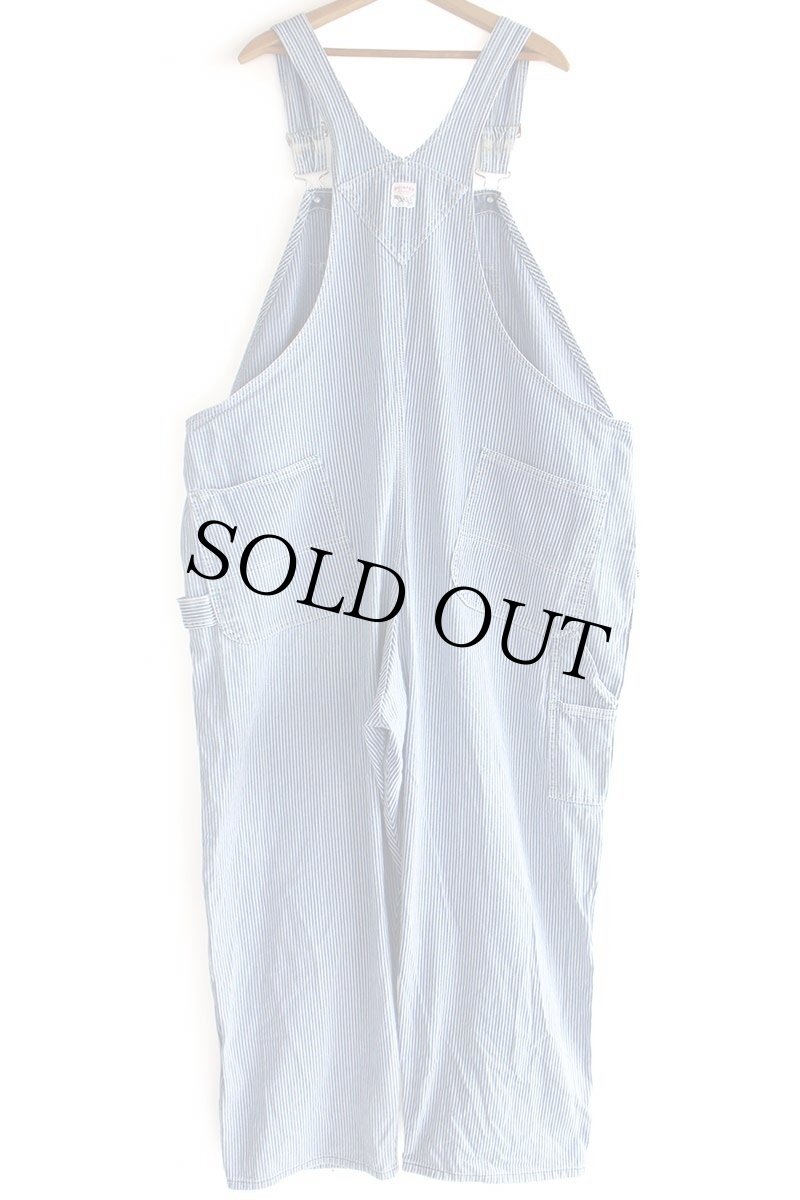 画像3: 90s POINTERポインター エプロン付き ダメージ ヒッコリー ストライプ オーバーオール w51★超特大 (3)