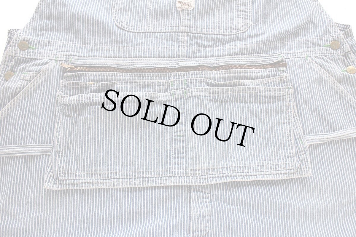 画像5: 90s POINTERポインター エプロン付き ダメージ ヒッコリー ストライプ オーバーオール w51★超特大 (5)