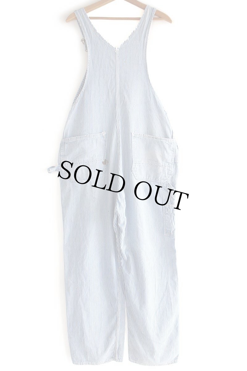 画像3: 60s ROUND HOUSEラウンドハウス ペンキ飛び ランダムヒッコリー ストライプ オーバーオール ボロ W36 (3)