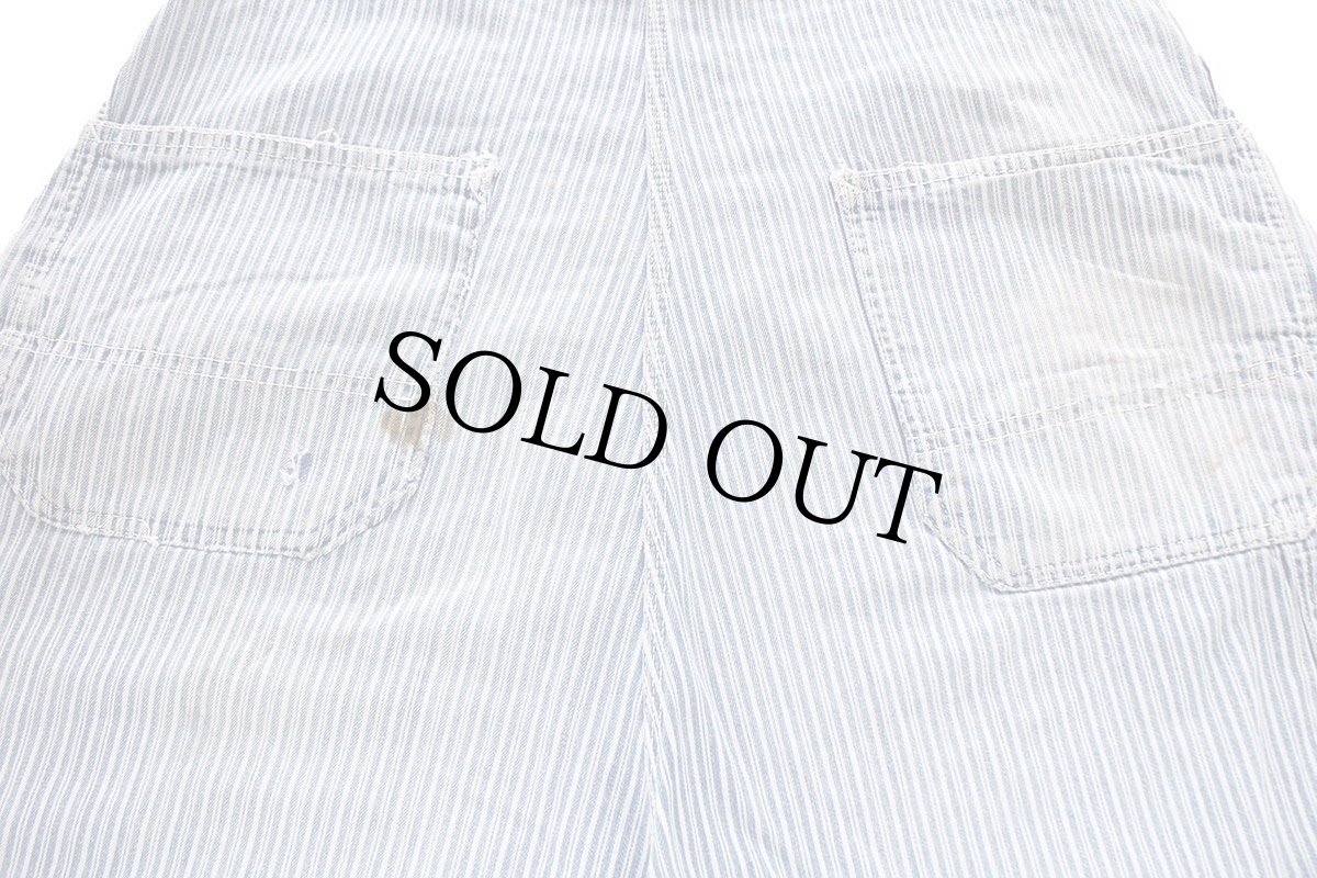 画像7: 60s ROUND HOUSEラウンドハウス ペンキ飛び ランダムヒッコリー ストライプ オーバーオール ボロ W36 (7)