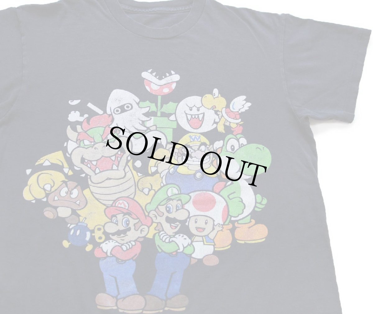 画像1: SUPER MARIO スーパーマリオ ルイージ クッパ ヨッシー ピノキオ クリボー ワリオ キャラクター コットンTシャツ 黒 フェード M (1)