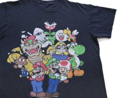 画像1: SUPER MARIO スーパーマリオ ルイージ クッパ ヨッシー ピノキオ クリボー ワリオ キャラクター コットンTシャツ 黒 フェード M (1)