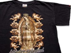 画像1: Rock Revolution Madre Celestial 両面&ラメプリント コットンTシャツ 黒 (1)