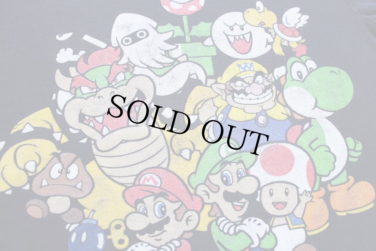 画像5: SUPER MARIO スーパーマリオ ルイージ クッパ ヨッシー ピノキオ クリボー ワリオ キャラクター コットンTシャツ 黒 フェード M (5)