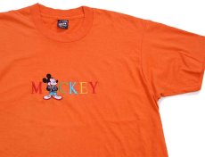 画像1: 90s USA製 MICKEY ミッキー マウス 刺繍 Tシャツ オレンジ L (1)