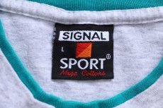 画像4: 90s USA製 CREDIT UNION レイヤードネック&スリーブ コットンTシャツ ボロ 杢ライトグレー×エメラルドグリーン L (4)