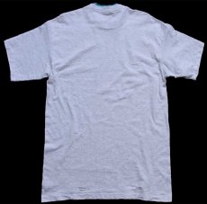 画像3: 90s USA製 CREDIT UNION レイヤードネック&スリーブ コットンTシャツ ボロ 杢ライトグレー×エメラルドグリーン L (3)