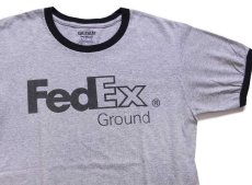 画像1: FedExフェデックス ロゴ 両面プリント リンガーTシャツ 杢グレー×黒 M (1)
