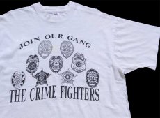 画像1: 90s USA製 JOIN OUR GANG THE CRIME FIGHTERS POLICE IBM TARGET BUD LIGHT ロゴ 協賛 両面プリント コットンTシャツ 白 XL (1)
