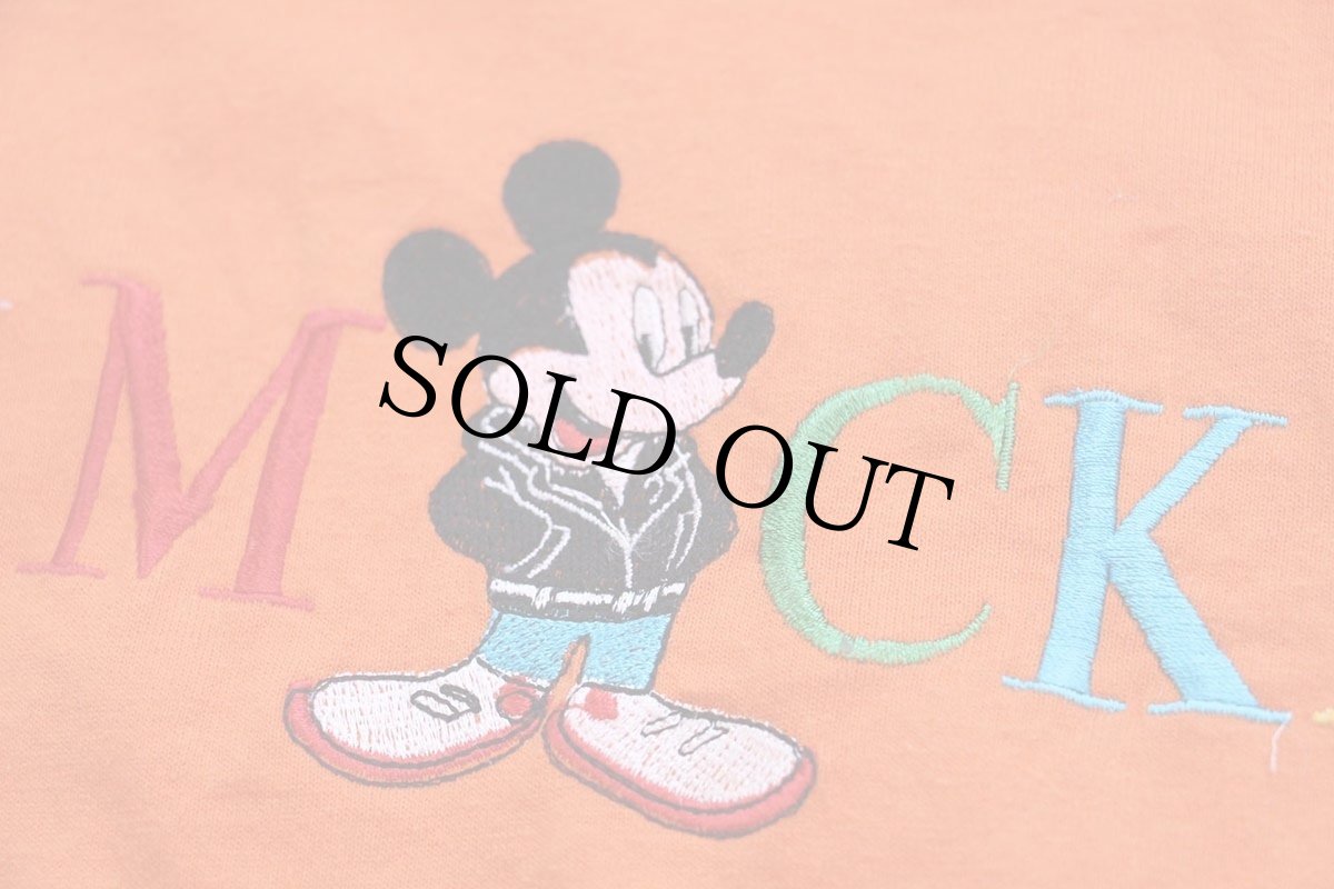 画像5: 90s USA製 MICKEY ミッキー マウス 刺繍 Tシャツ オレンジ L (5)