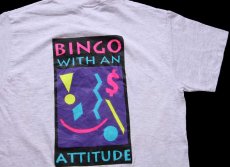 画像1: 90s USA製 BIG BROTHERS BINGO WITH AN ATTITUDE アート 蛍光プリント Tシャツ 杢ライトグレー M (1)
