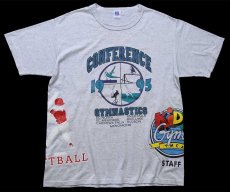画像1: 90s USA製 RUSSELLラッセル CONFERENCE GYMNASTICS SPOONER FOOTBALL YMCA テストプリント Tシャツ 杢ライトグレー L (1)