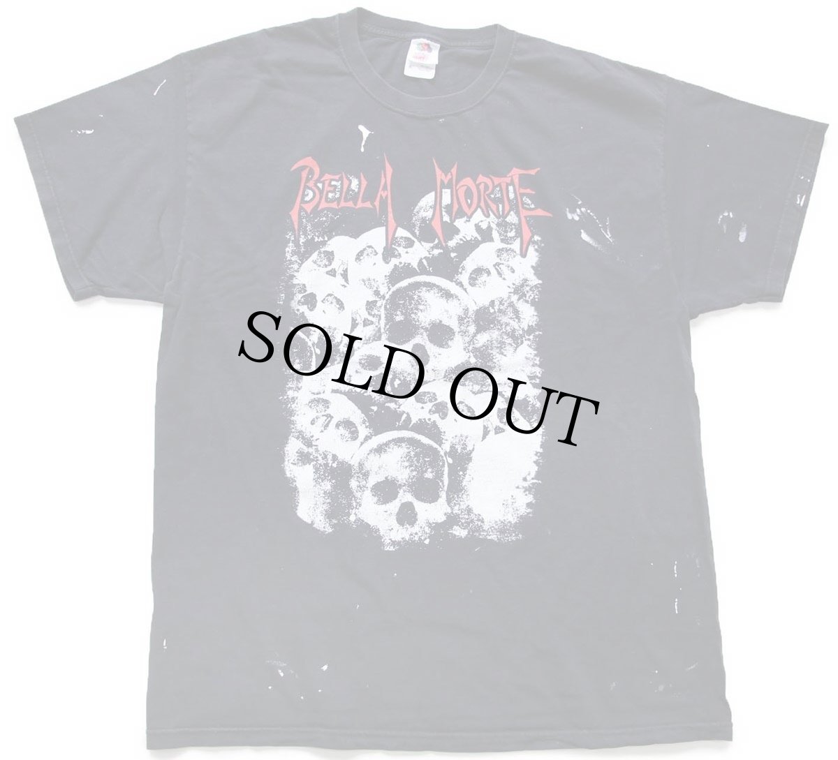 画像2: 00s BELLA MORTE ペンキ飛び スカル コットン バンドTシャツ 黒 XL (2)