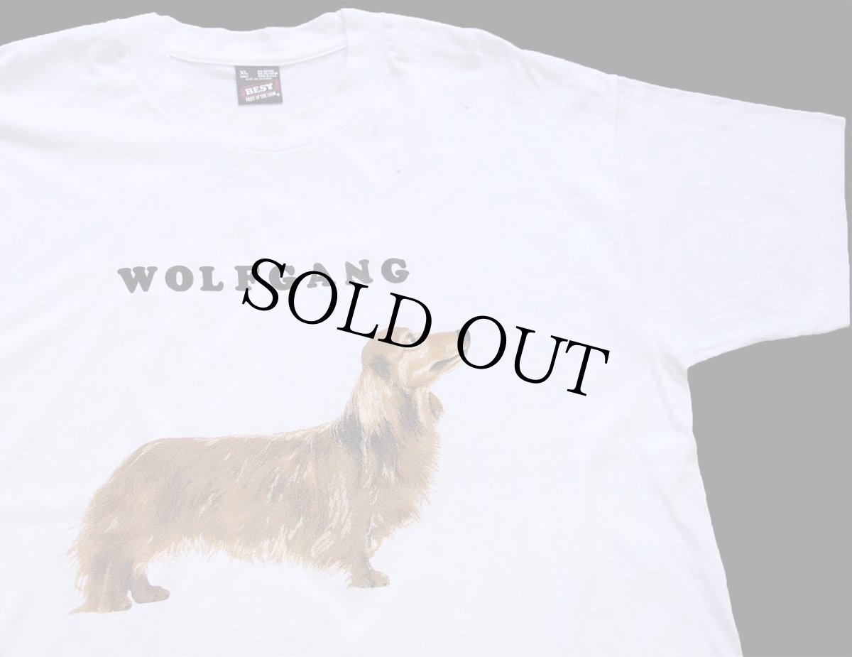 画像1: 90s USA製 WOLFGANG フェルトプリント ダックスフンド ドッグ アート Tシャツ 白 XL (1)