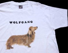 画像1: 90s USA製 WOLFGANG フェルトプリント ダックスフンド ドッグ アート Tシャツ 白 XL (1)