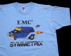画像1: 90s EMC SYMMETRIX エコノライン バン フレイムス 星条旗 両面プリント Tシャツ 水色 XL (1)
