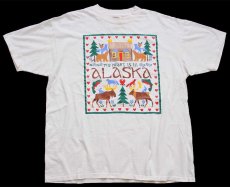 画像2: 90s USA製 MY HEART IS IN ALASKA アニマル ハート ツリー フラワー アート コットンTシャツ 生成り XL (2)