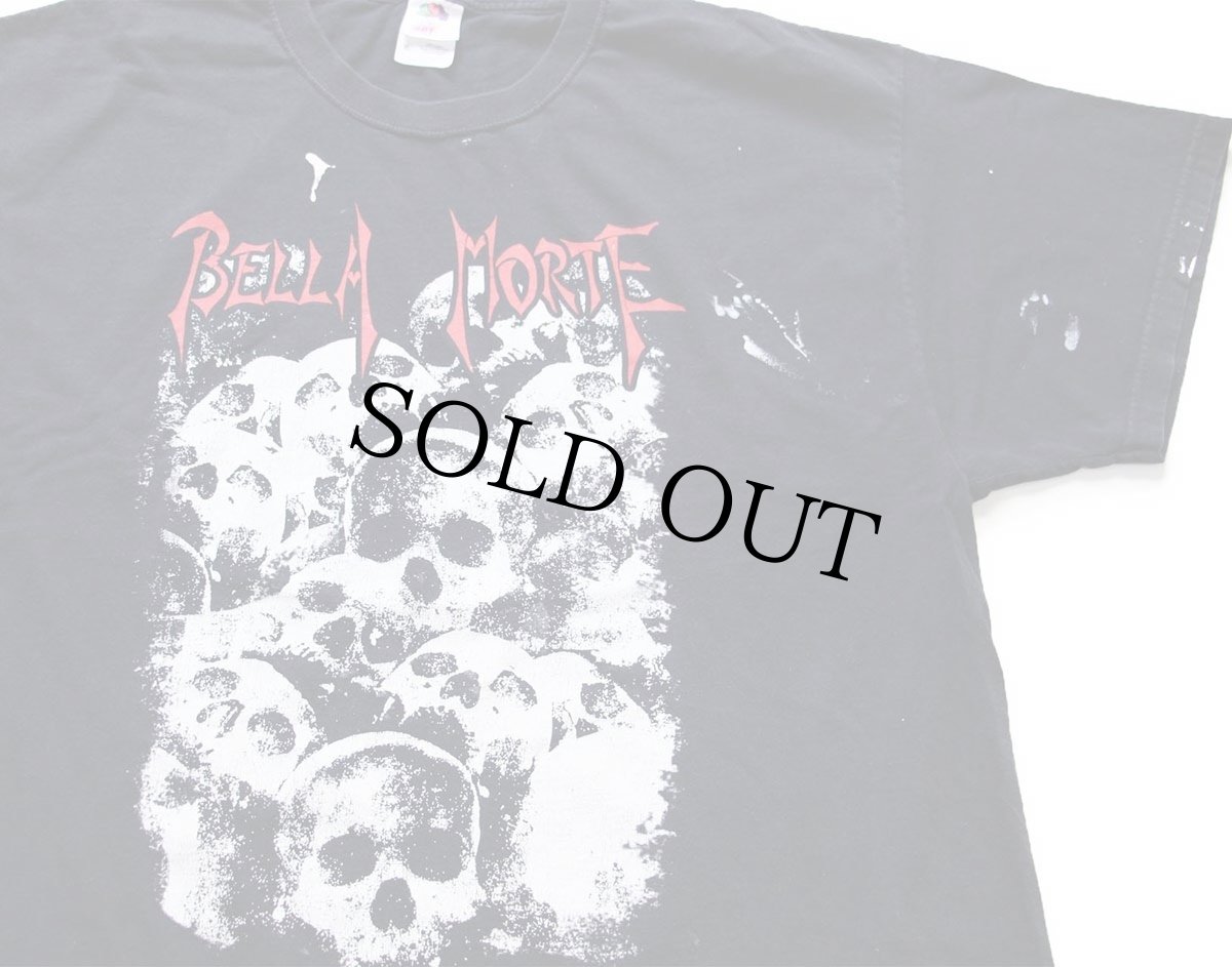 画像1: 00s BELLA MORTE ペンキ飛び スカル コットン バンドTシャツ 黒 XL (1)