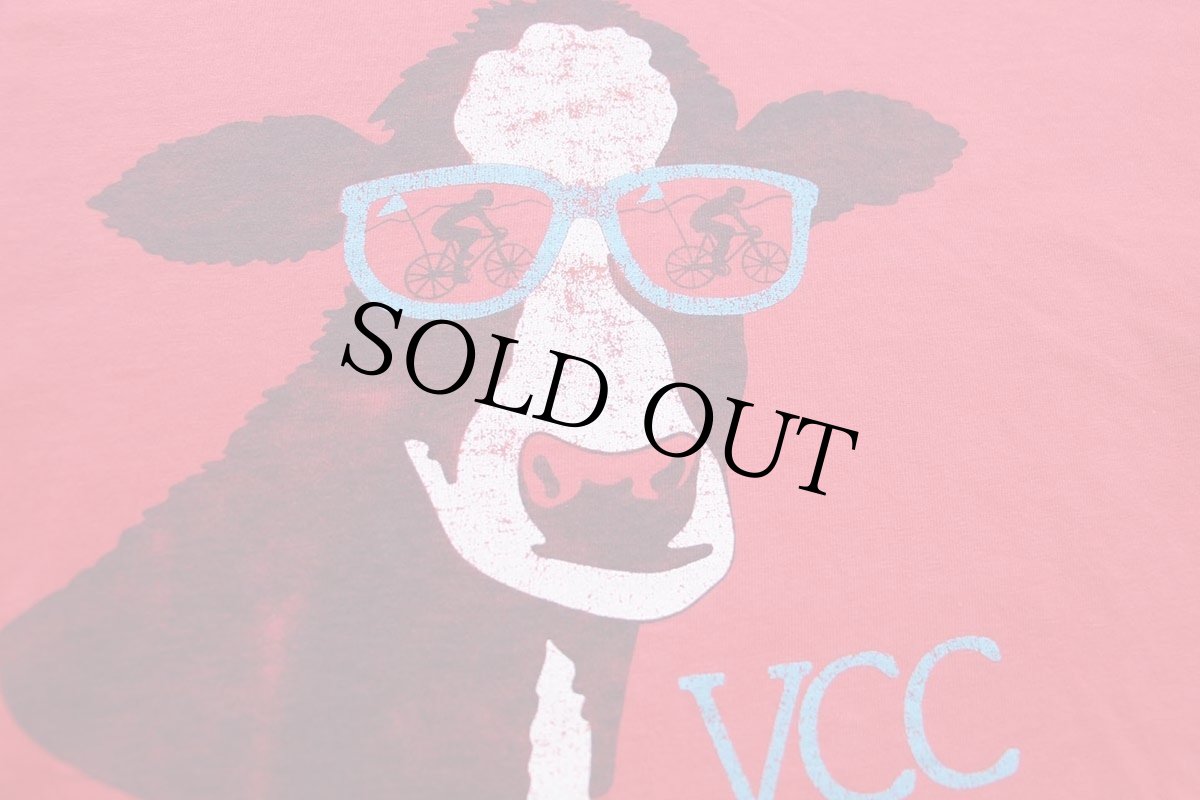 画像4: 80s USA製 Hanes VCC Four Seasons Cycling 牛 イラスト コットンTシャツ 赤 フェード XL (4)