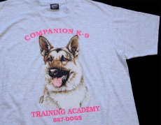 画像1: 90s USA製 COMPANION K-9 ジャーマン シェパード ドッグ アート Tシャツ 杢ライトグレー L (1)