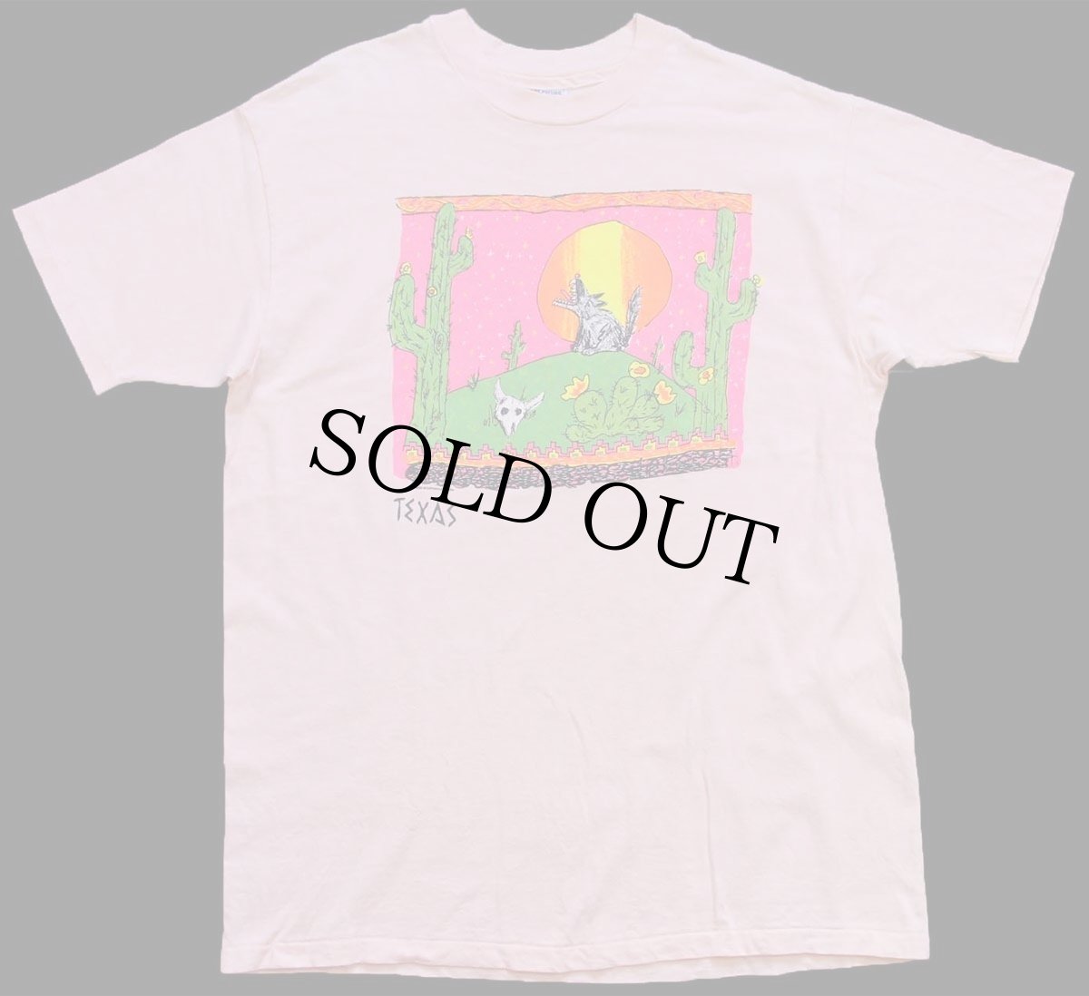 画像2: 80s USA製 Hanes TEXAS サボテン ウルフ カウスカル フラワー アート コットンTシャツ 薄ピンク XL (2)