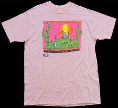 画像2: 80s USA製 Hanes TEXAS サボテン ウルフ カウスカル フラワー アート コットンTシャツ 薄ピンク XL (2)