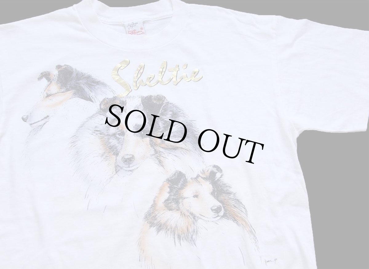 画像1: 90s USA製 Sheltie シェットランド シープドッグ アート Tシャツ 白 L (1)