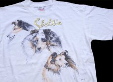 画像1: 90s USA製 Sheltie シェットランド シープドッグ アート Tシャツ 白 L (1)