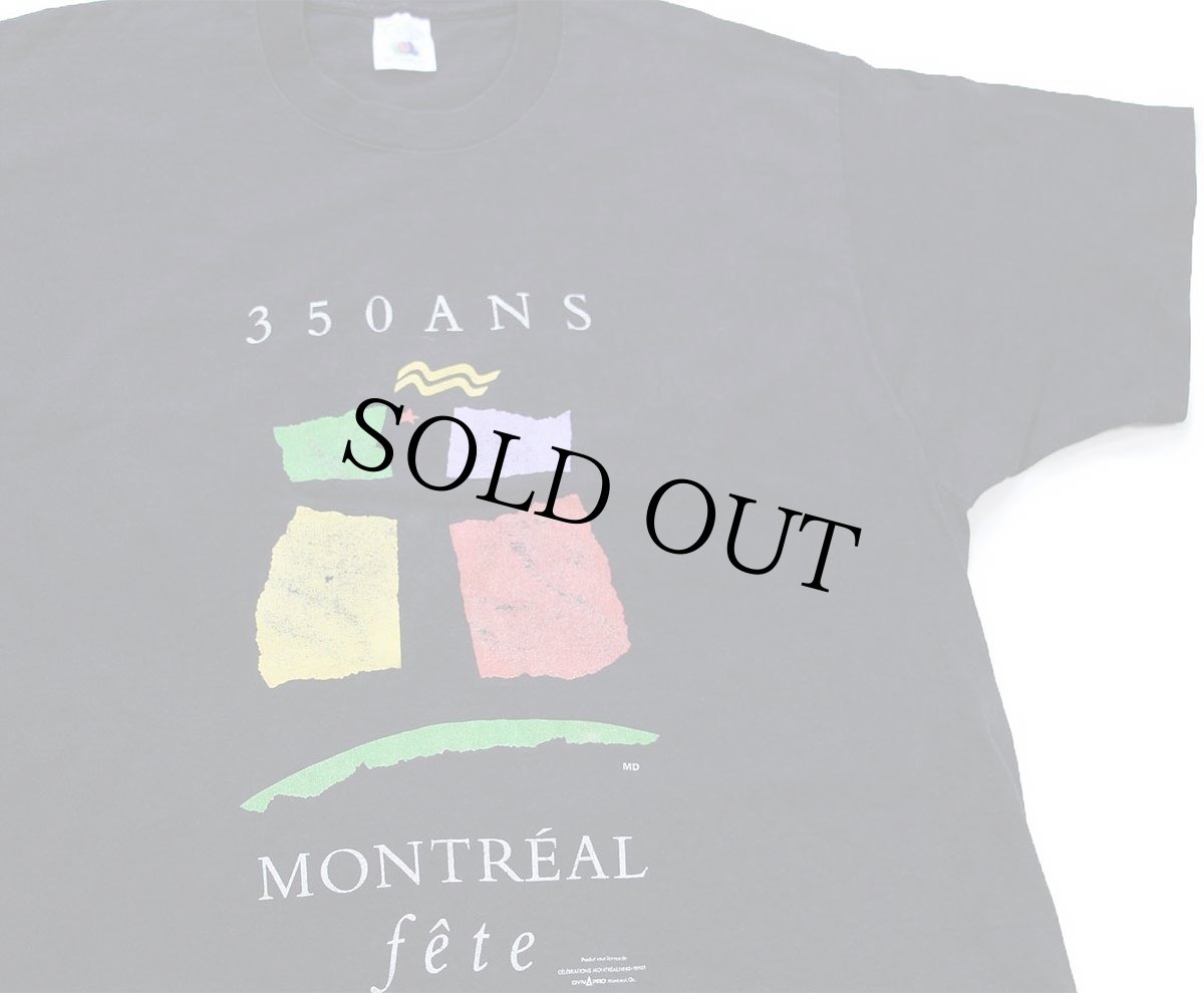 画像1: 90s カナダ製 350 ANS MONTREAL fete アート コットンTシャツ 黒 フェード XL (1)