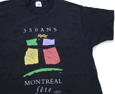 画像1: 90s カナダ製 350 ANS MONTREAL fete アート コットンTシャツ 黒 フェード XL (1)