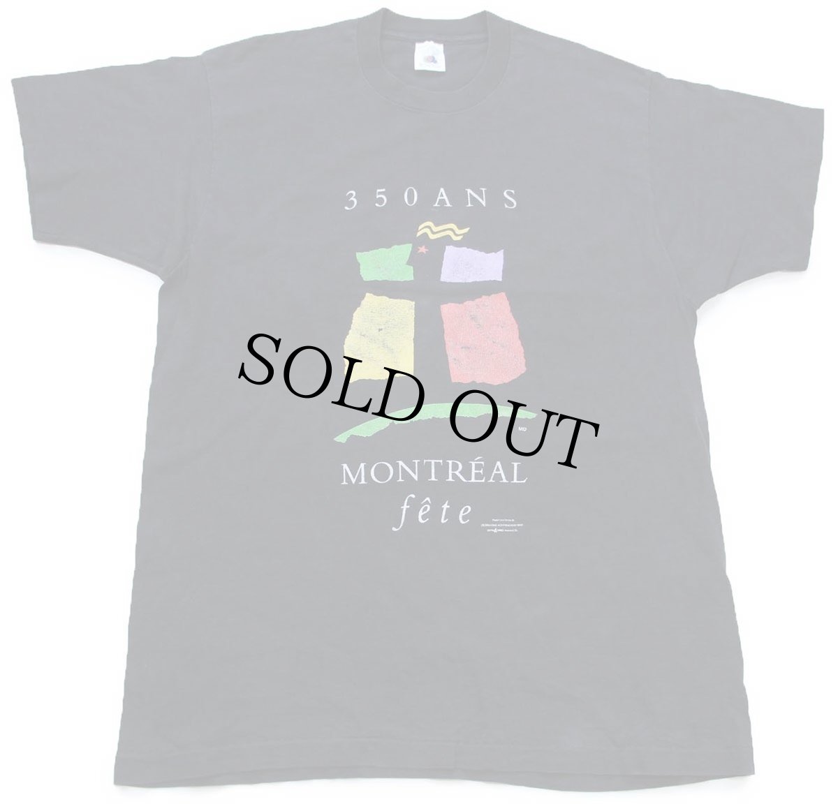 画像2: 90s カナダ製 350 ANS MONTREAL fete アート コットンTシャツ 黒 フェード XL (2)