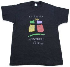 画像2: 90s カナダ製 350 ANS MONTREAL fete アート コットンTシャツ 黒 フェード XL (2)