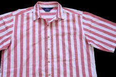 画像3: 80s Woolrichウールリッチ ストライプ 半袖 コットンシャツ 薄赤×白 (3)