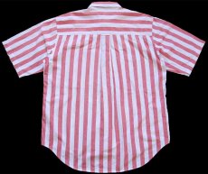画像2: 80s Woolrichウールリッチ ストライプ 半袖 コットンシャツ 薄赤×白 (2)