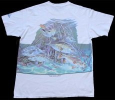 画像3: 90s USA製 ''THE SHALLOWS'' フィッシング クロコダイル アート 両面プリント コットンTシャツ 白 L (3)
