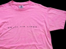 画像1: 90s USA製 DELTA AIR LINES ロゴ ピグメントダイ コットンTシャツ ピンク M (1)