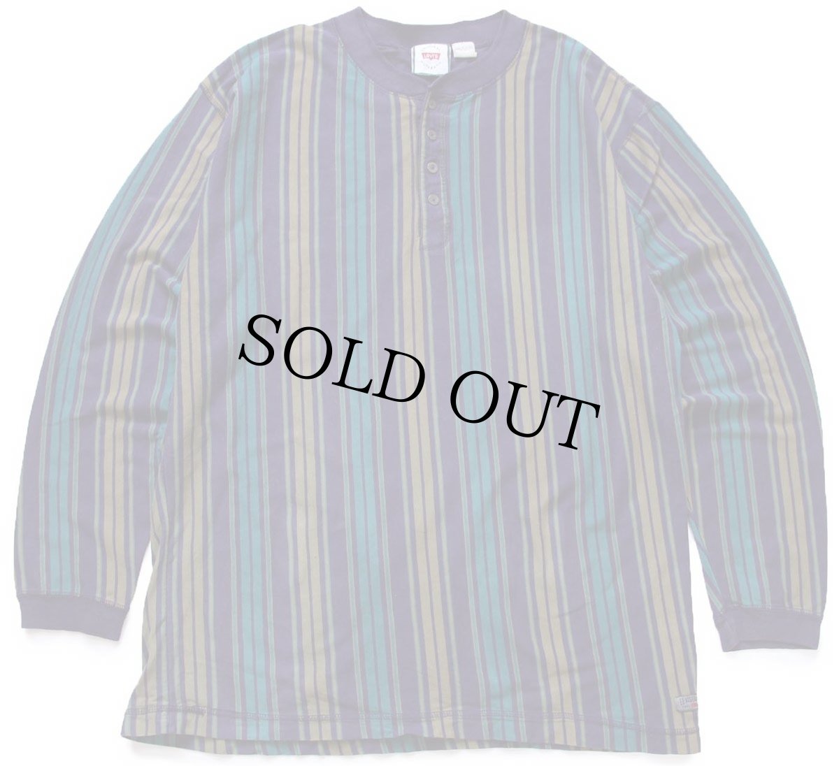 画像1: 90s Levi'sリーバイス ランダムストライプ ヘンリーネック コットン 長袖Tシャツ L (1)