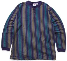 画像1: 90s Levi'sリーバイス ランダムストライプ ヘンリーネック コットン 長袖Tシャツ L (1)