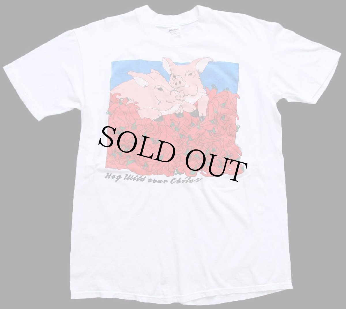 画像2: 90s USA製 Hog Wild over Chiles ピッグ トウガラシ アート コットンTシャツ 白 L (2)
