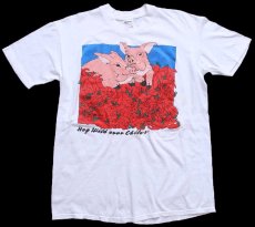 画像2: 90s USA製 Hog Wild over Chiles ピッグ トウガラシ アート コットンTシャツ 白 L (2)