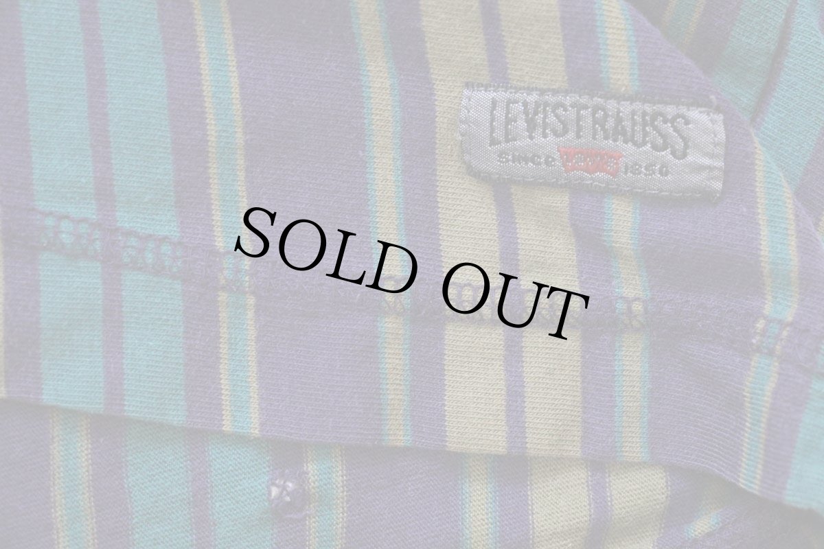 画像5: 90s Levi'sリーバイス ランダムストライプ ヘンリーネック コットン 長袖Tシャツ L (5)