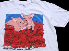 画像1: 90s USA製 Hog Wild over Chiles ピッグ トウガラシ アート コットンTシャツ 白 L (1)
