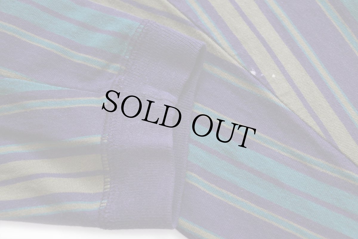 画像6: 90s Levi'sリーバイス ランダムストライプ ヘンリーネック コットン 長袖Tシャツ L (6)