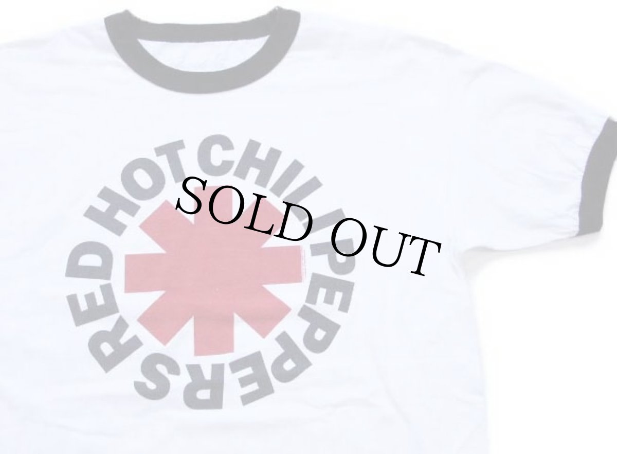 画像1: RED HOT CHILI PEPPERS レッドホットチリペッパーズ コットン バンド リンガーTシャツ 白×黒 L (1)