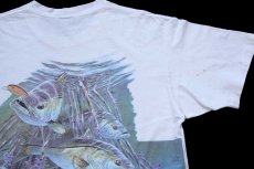 画像4: 90s USA製 ''THE SHALLOWS'' フィッシング クロコダイル アート 両面プリント コットンTシャツ 白 L (4)
