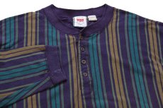 画像3: 90s Levi'sリーバイス ランダムストライプ ヘンリーネック コットン 長袖Tシャツ L (3)