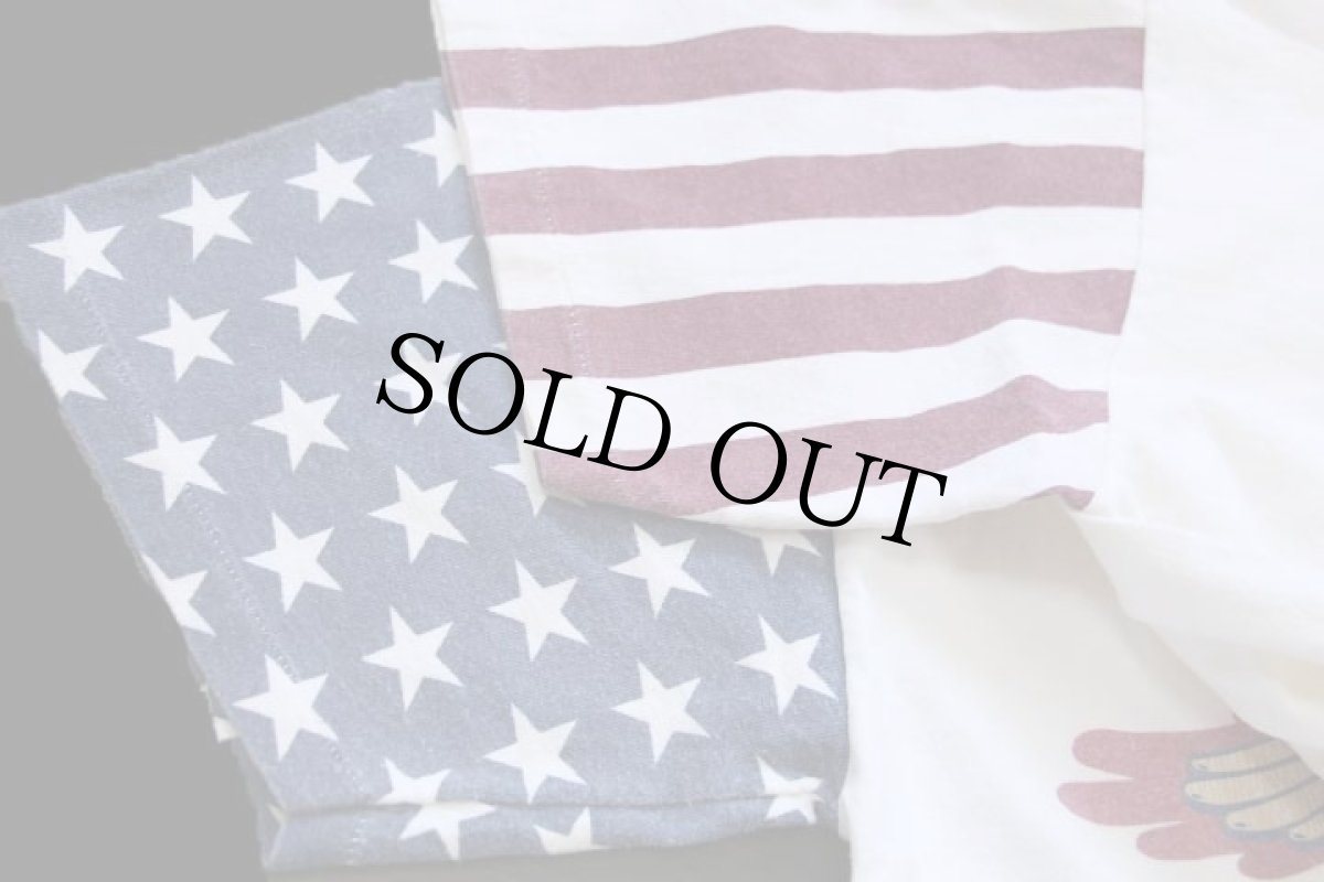 画像5: 90s USA製 HOG HARLEY OWNERS GROUP 15周年 ハーレー ダビッドソン 星条旗柄 切り替え ダメージ コットンTシャツ 生成り M (5)