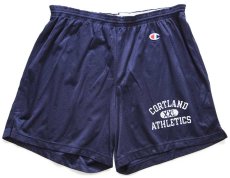 画像1: 80s Championチャンピオン CORTLAND XXL ATHLETICS 三段中抜き メッシュ ショートパンツ 濃紺 XL★ショーツ (1)