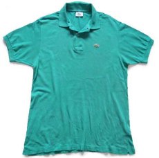 画像1: 80s フランス製 CHEMISE LACOSTE ラコステ ワンポイント コットン 鹿の子 ポロシャツ エメラルドグリーン 5★247 (1)