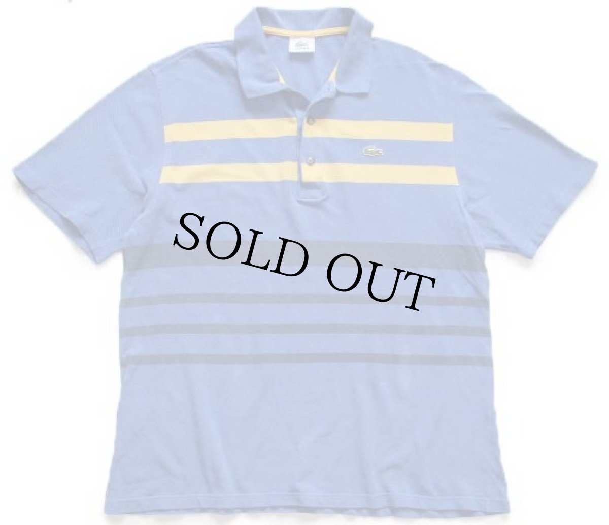 画像1: 80s フランス製 LACOSTE ラコステ マルチボーダー コットン 鹿の子 ポロシャツ 青 6 (1)